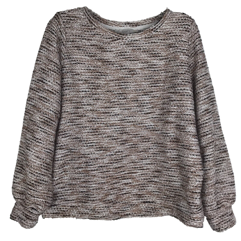 Ann Taylor Loft Sweater Boat Neck Brown White Black Marled Knit Pullover Small